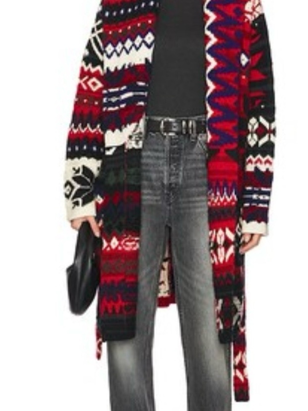 Polo Ralph Lauren Black Knit Sweater with Red & White Fair Isle Stripes